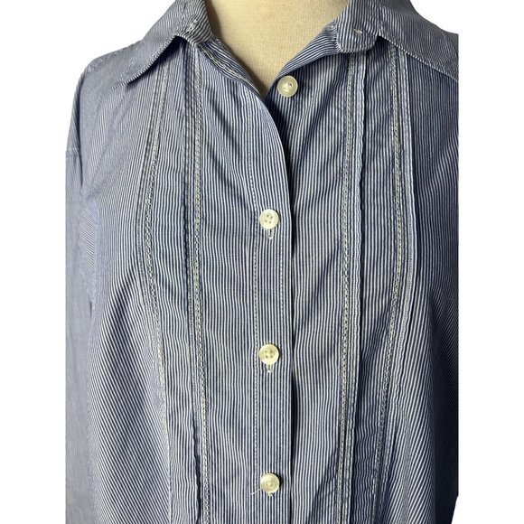 American Eagle outfitters blouse XL Blue white stripes long sleeve button up - Picture 7 of 14